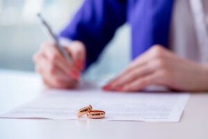 Wedding rings placed on a contract